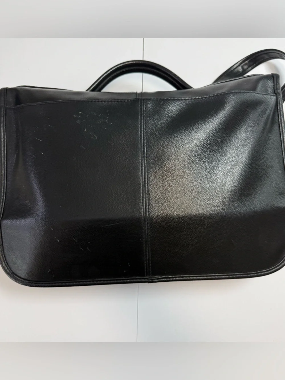 SOREN Black Leather Messenger Bag Briefcase Laptop Crossbody Work Bag EUC